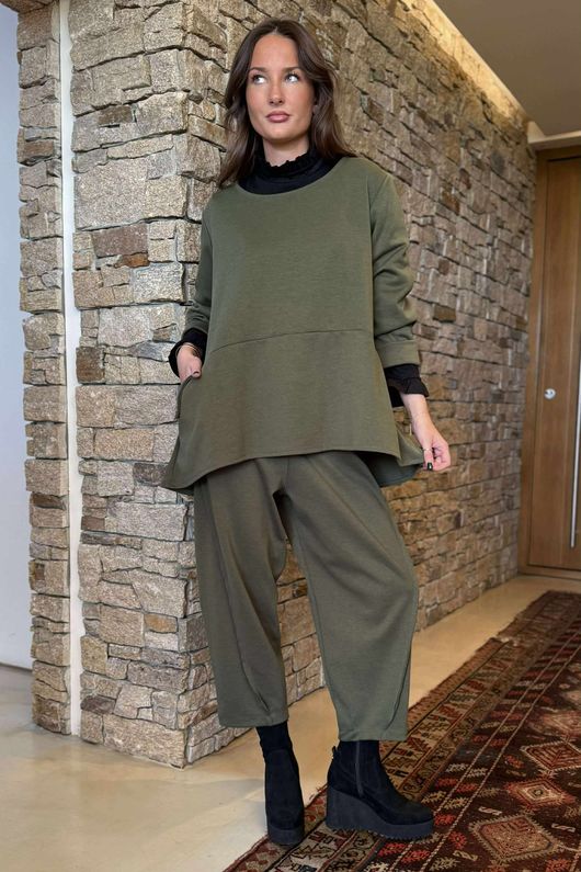 Sola Smart Tech Split Back Peplum Top Khaki